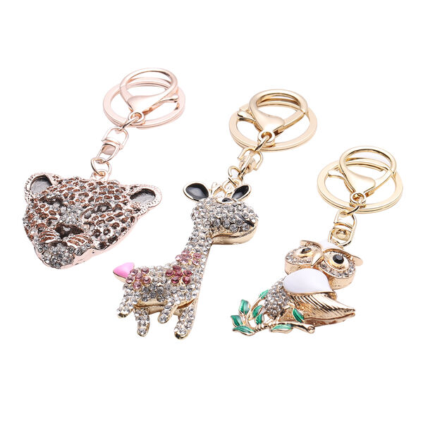 3er-Set- schwarze Kristall und orange Zirkonia-Schl&uuml;sselanh&auml;nger image number 2