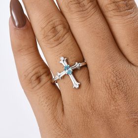 AA Blauer Zirkon, Weißer Zirkon Ring 925 Silber rhodiniert (Größe 17.00) ca. 0,49 ct