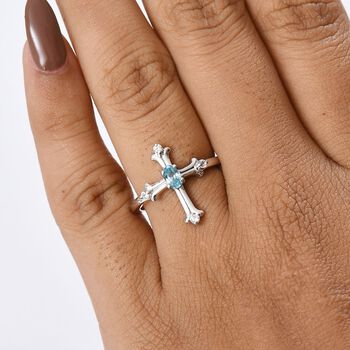 AA Blauer Zirkon, Wei&szlig;er Zirkon Ring 925 Silber rhodiniert (Gr&ouml;&szlig;e 17.00) ca. 0,49 ct