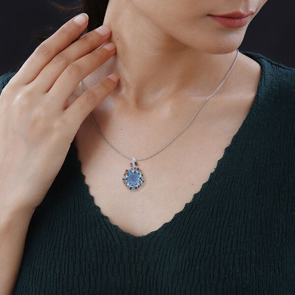 AA Blau Topas, Multi-Turmalin und Zirkon Anhänger mit 50cm Kette - 14,15  ct. image number 2