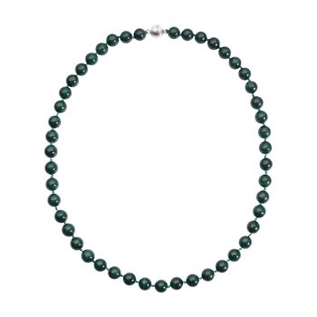 Nat&uuml;rlicher Malachit Halskette, (9-11mm), ca. 50 cm, 925 Silber rhodiniert ca. 402.00 ct