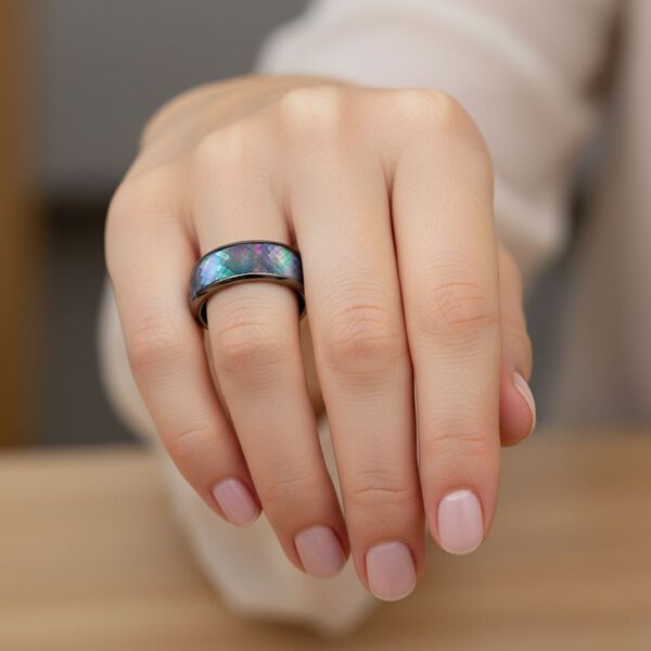 Perlmutt Ring 316L Edelstahl, Schwarz-Plattierung (Gr&ouml;&szlig;e 17.00) image number 3