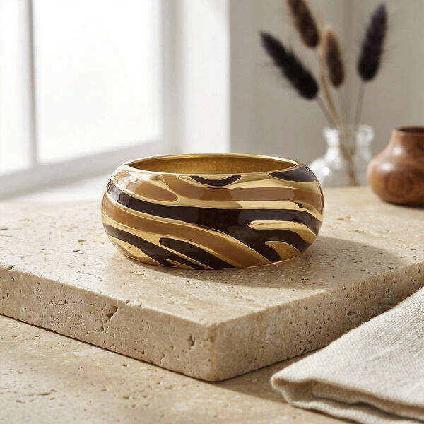 Emaille-Armreif im Wellen-Design, ca. 18 cm, Braun image number 2