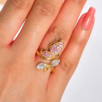 GP Trionfo Kollektion - AA Rosa Saphir Schmetterling Ring 925 Silber 750 Gelbgold Vermeil (Gr&ouml;&szlig;e 19.00) ca. 0.70 ct