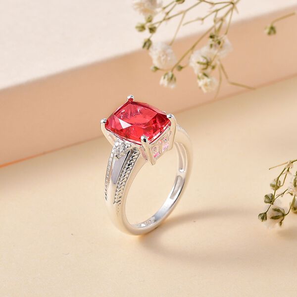 Lachs-Quarz Triplette, Weißer Zirkon Ring 925 Silber (Größe 20.00) ca. 3,29 ct image number 1