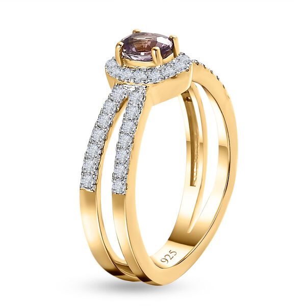 AA Nat&uuml;rlicher Tansanischer Lavendel-Spinell, Wei&szlig;er Zirkon Ringe 925 Silber vergoldet (Gr&ouml;&szlig;e 19.00) ca. 0.93 ct image number 5