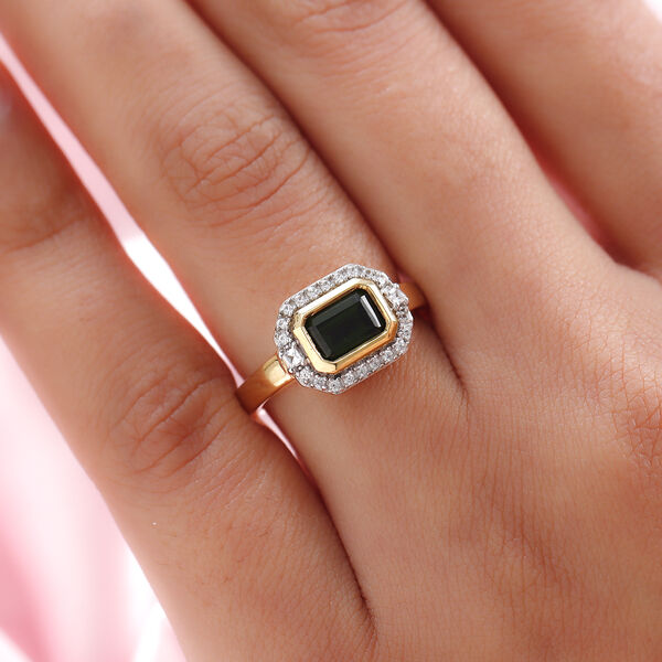 Nat&uuml;rlicher Chromdiopsid und wei&szlig;er Zirkon-Ring, 925 Silber vergoldet  ca. 1,47 ct image number 3