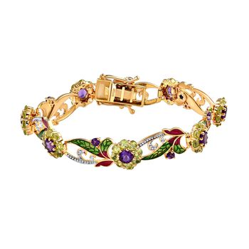 GP Italienische Garten Kollektion - Afrikanisches Amethyst, Peridot und Saphir-Armband, ca. 19 cm, 925 Silber vergoldet ca. 11,61 ct