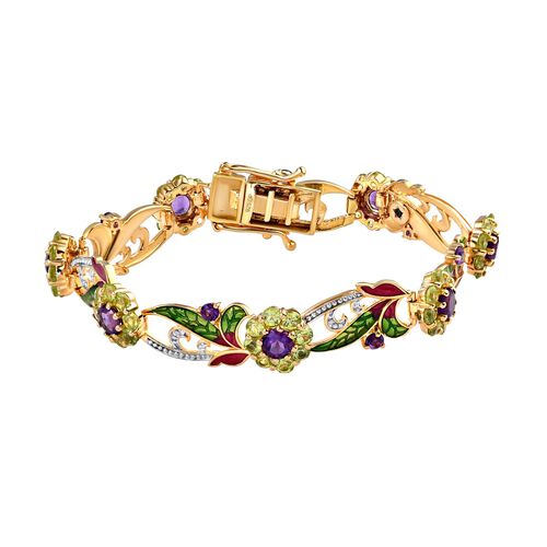 GP Italian Garden Kollektion - Afrikanisches Amethyst, Peridot und Kanchanaburi blaues Saphir emailliertes Armband in Silber image number 0