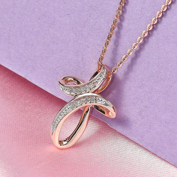 Wei&szlig;er Diamant Anh&auml;nger mit Kette, 925 Silber Ros&eacute;gold Vermeil image number 3