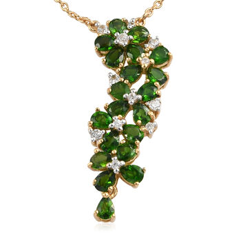 Nat&uuml;rlicher Chromdiopsid und Zirkon-Anh&auml;nger mit Kette, 45 cm, 925 Silber vergoldet ca. 4,14 ct