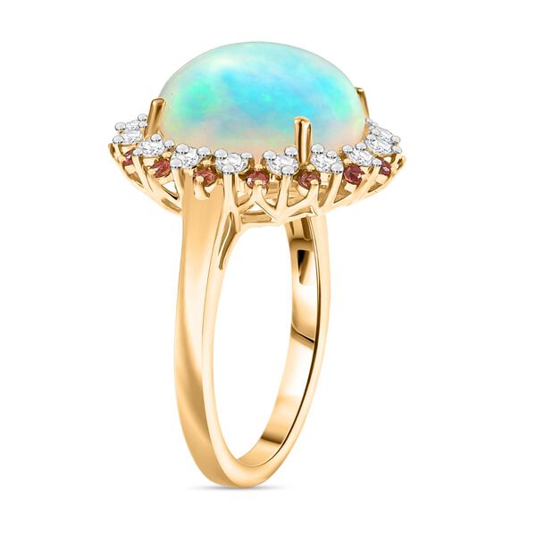 AAA Nat&uuml;rlicher, &auml;thiopischer Welo Opal, Padparadscha Saphir, Lab Grown Diamant Ring 585 Gold (Gr&ouml;&szlig;e 19.00) ca. 6.72 ct image number 4