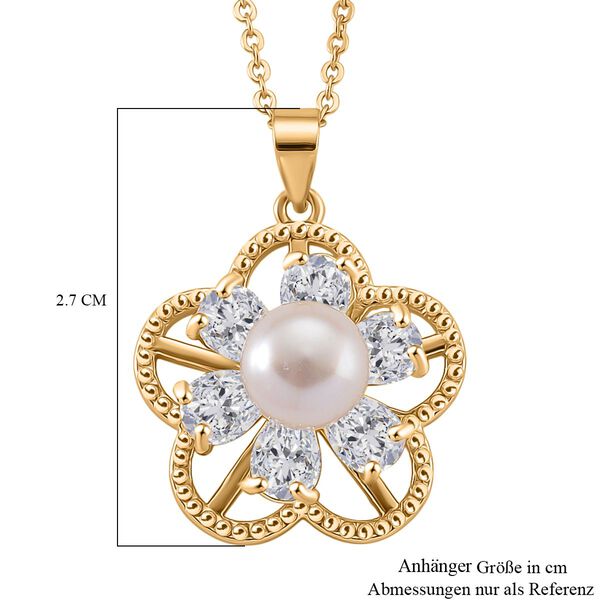 Wei&szlig;e S&uuml;&szlig;wasser Perle (6-8 mm), Wei&szlig;er Zirkonia Anh&auml;nger mit Kette, ca. 50 cm + 5 cm Extender, Nickelfreies Messing, Reines Kupfer vergoldet image number 7