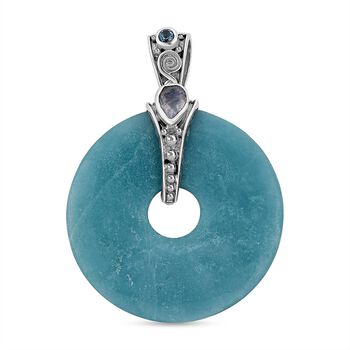 Sajen Silber - Amazonit, Regenbogen Mondstein Anh&auml;nger 925 Silber ca. 49.67 ct