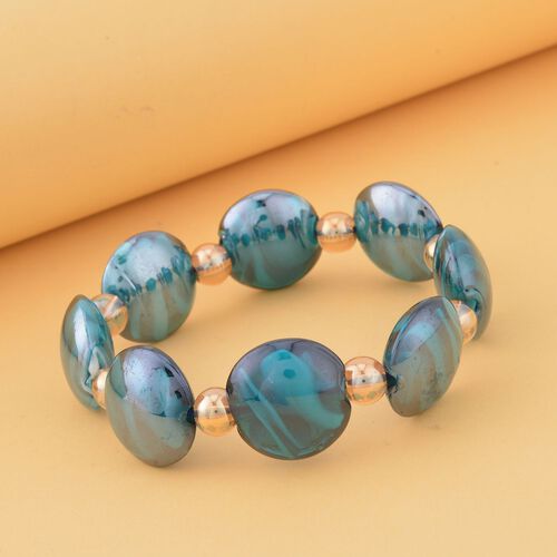 Champagner Kristall, Blaues Murano-Stil Glas Armband, Flexibel image number 1