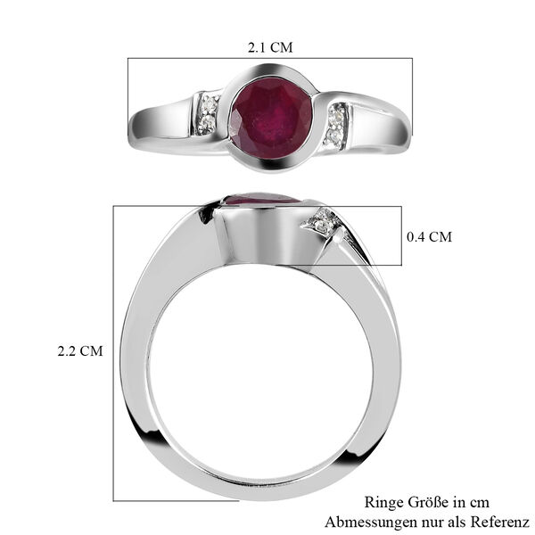 Afrikanischer Rubin und wei&szlig;er Zirkon-Ring, (Fissure gef&uuml;llt), 925 Silber platiniert image number 7