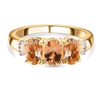 Kaiserlicher Topas und wei&szlig;er Diamant-Ring, 925 Silber vergoldet (Gr&ouml;&szlig;e 17.00) ca. 1.57 ct