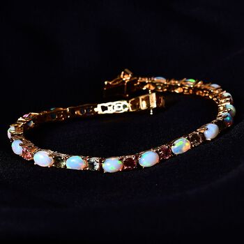 AA nat&uuml;rliches, &auml;thiopisches Welo-Opal und mehrfarbiges Turmalin-Armband, 20 cm - 9,96 ct.