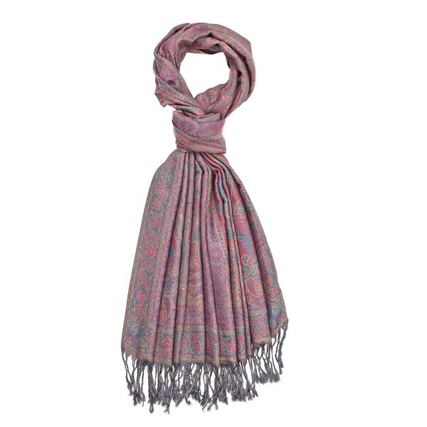 Jacquard Paisley-Schal mit Fransen, 170cm x 75cm, Modena-Blau image number 5