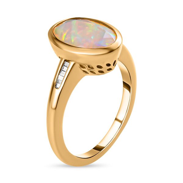 Nat&uuml;rlicher, &auml;thiopischer Welo Opal und wei&szlig;er Diamant Ring, 925 Silber Gelbgold Vermeil (Gr&ouml;&szlig;e 17.00) ca. 2,15 ct image number 4