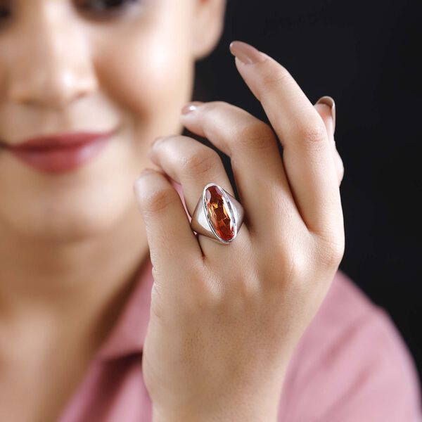 Padparadscha Triplette Quarz Ring, 925 Silber platiniert (Größe 17.00) ca. 7.43 ct image number 3