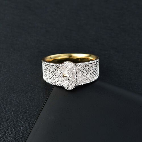 Designer Inspirierter - Weißer Diamant Schnalle Ring, Goldfarben (Größe 17.00) image number 1