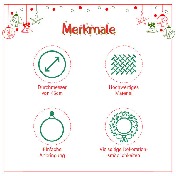 Weihnachtskranz, Weihnachtsdekoration, Durchmesser 45 cm, Grün und Mehrfarbig  image number 6