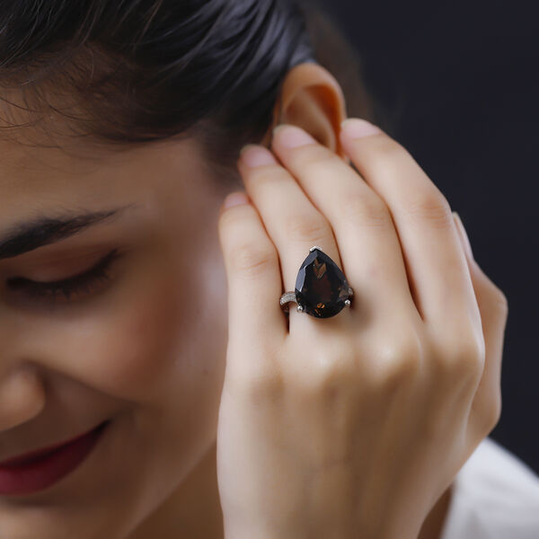 Rauchquarz Ring, 925 Silber platiniert, ca. 15,14 ct image number 2