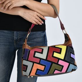 Chaos by Elsie Echtleder Crossbody mit RFID, Matt gepr&auml;gtes Multicolor Design, 32 x 12.5 x 22 cm, Mehrfarbig