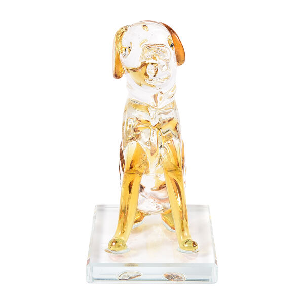 Dekorative Kristallglas Hunde-Figur auf quadratischem St&auml;nder, 12x12x6 cm, Gelb image number 2