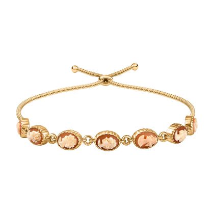 Italienische Kamee Armband aus Conch-Muschel, Messing, 19 cm, Goldfarben