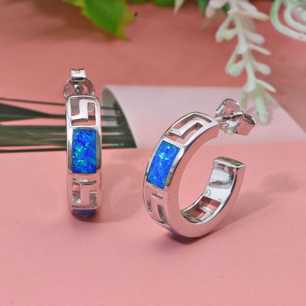 Simulierte blaue Opal halbe Creolen image number 1