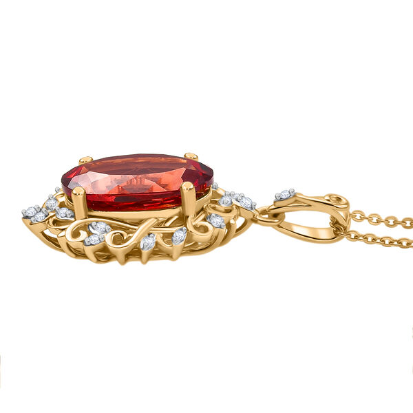 D joy Lab Created Padparadscha-Saphir, Weißer Zirkon Anhänger mit Kette, 925 Silber 750 Gelbgold Vermeil ca. 8,79 ct. image number 4