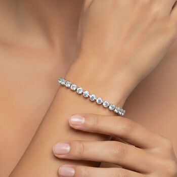 Wei&szlig;es Rund-Schliff Zirkonia 19cm Armband in Silberton
