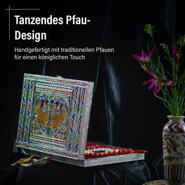 Minakari-Ringbox, Pfauentanz-Design, für 150 Ringe, 35,6x25x5,8 cm image number 2