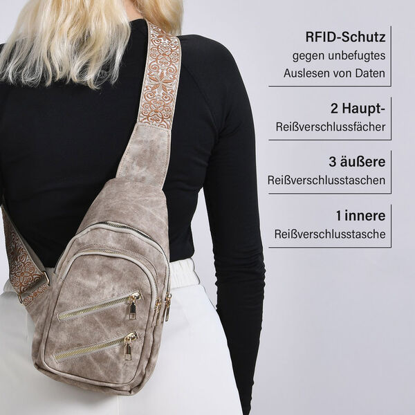 Rucksack aus Nylon mit RFID-Schutz, 19x8x32 cm, Beige image number 4