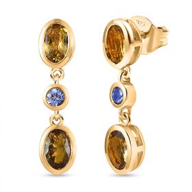 D Joy Natürlicher goldener Tansanit, Tansanit Ohrringe 925 Silber 750 Gelbgold Vermeil (10-15 Werktage Lieferzeit) ca. 1.78 ct