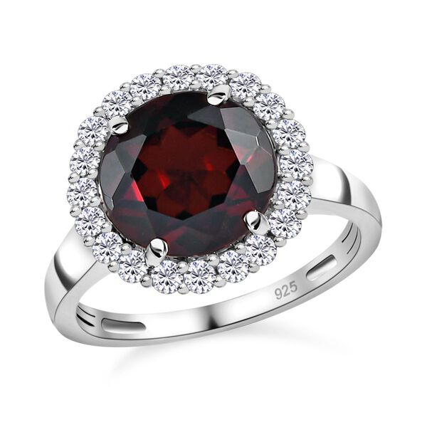 Nat&uuml;rlicher Mosambik Granat und wei&szlig;er Zirkon-Ring, 925 Silber platiniert (Gr&ouml;&szlig;e 19.00) ca. 4.79 ct image number 4