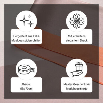 LA MAREY - 100% Maulbeeren-Seidenschal, Chiffon, 55x170 cm, Orange und grau