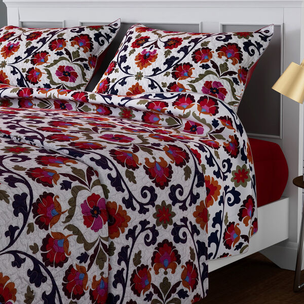 SERENITY NIGHT: 3er-Set, Quilt und 2 Kissenbez&uuml;ge, 240x260 und 2 mal 50x75 cm, Wei&szlig;-Rot image number 2