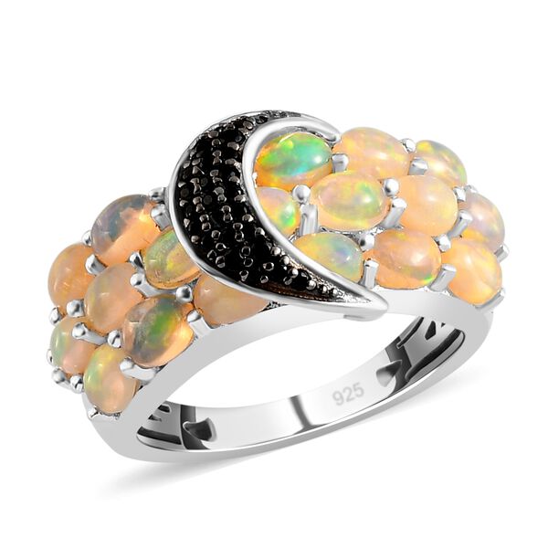 Nat&uuml;rlicher &Auml;thiopischer Opal und schwarzer Spinell Ring 925 Silber platiniert image number 4