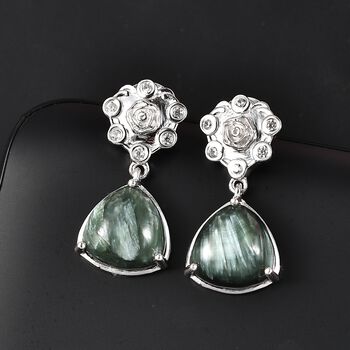Viktorianische Bl&uuml;te - Sibirischer Seraphinite, Wei&szlig;er Zirkon Ohrringe, 925 Silber platiniert ca. 7.69 ct