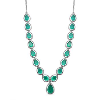 Smaragd-Quarz-Triplette Halskette, ca. 45 cm, 925 Silber platiniert, ca. 26.73 ct