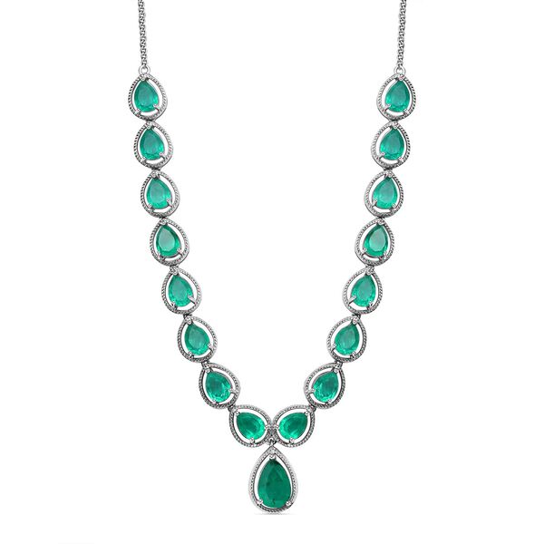 Smaragd-Quarz-Triplette Halskette, ca. 45 cm, 925 Silber platiniert, ca. 26.73 ct