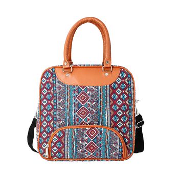 Boho Stil Handtasche, Gr&ouml;&szlig;e 30x30x12 cm, Blau und Mehrfarbig