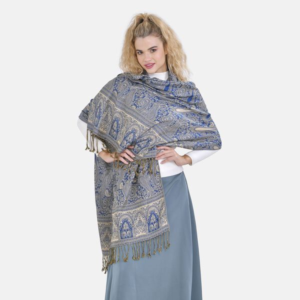 Damen Schal mit Fransen, Blau image number 2