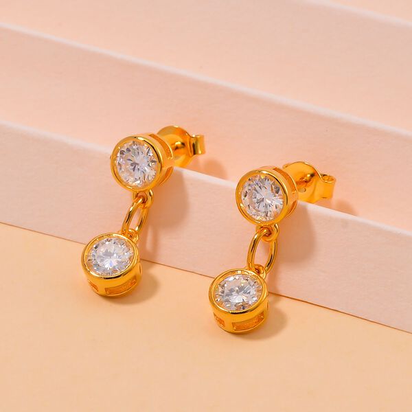 Moissanit Ohrringe, 925 Silber Gelbgold Vermeil - 2 ct. image number 2