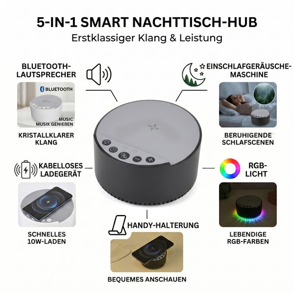 LIVMORE 5-in-1 Bluetooth Lautsprecher, Schlafkl&auml;nge, RGB Licht, Schwarz image number 4