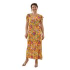 Maxi Kleid mit gesmokter Taille und Flatter&auml;rmel, One Size, gelb