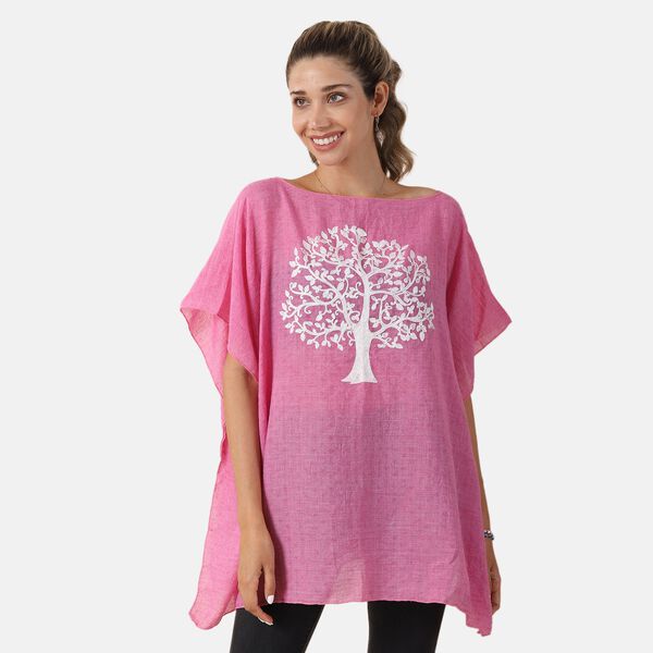 T-Shirt mit Baum-Stickerei, Rosa, Einheitsgröße  image number 0